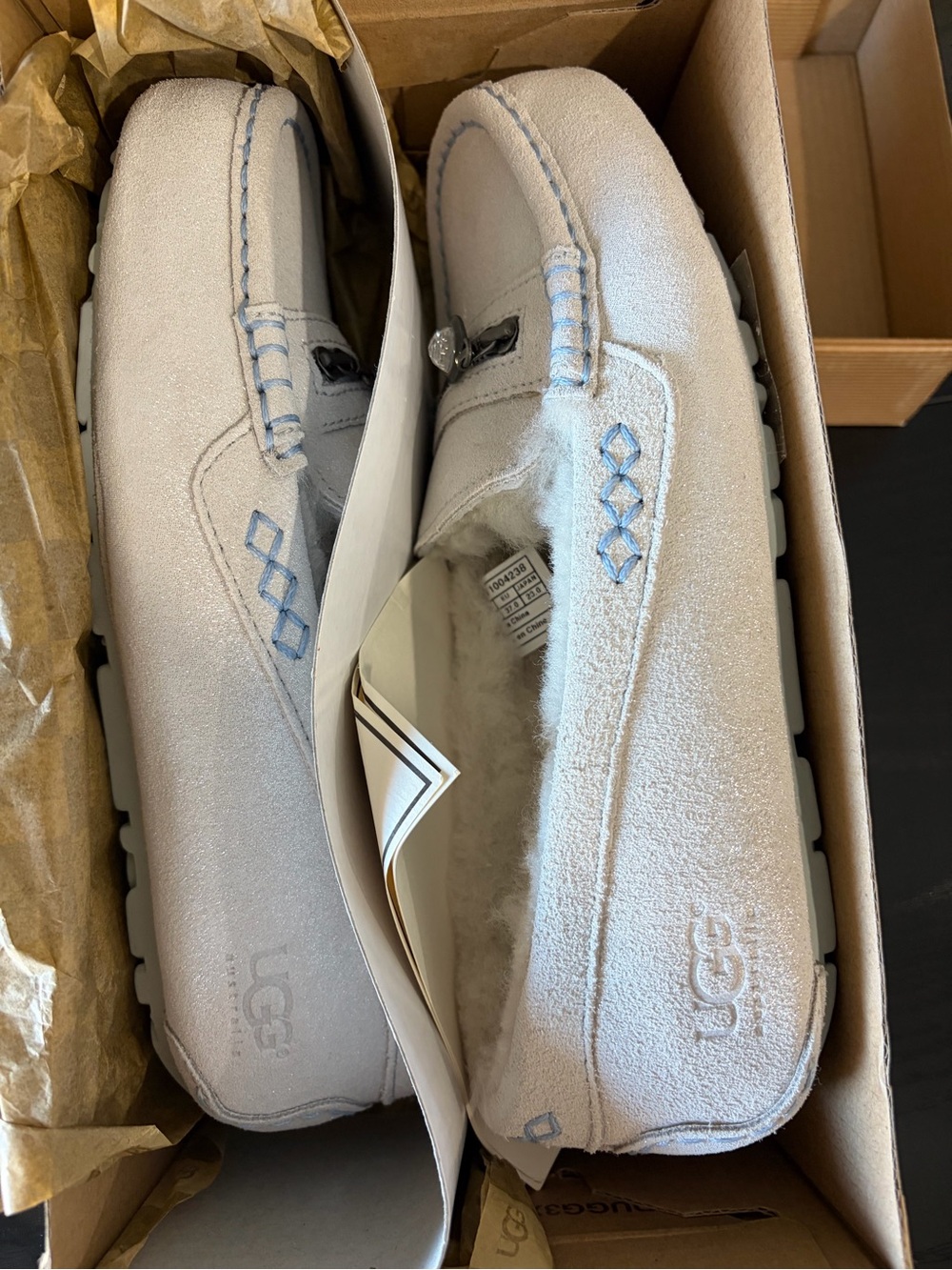 UGG white & cream shimmer loafers